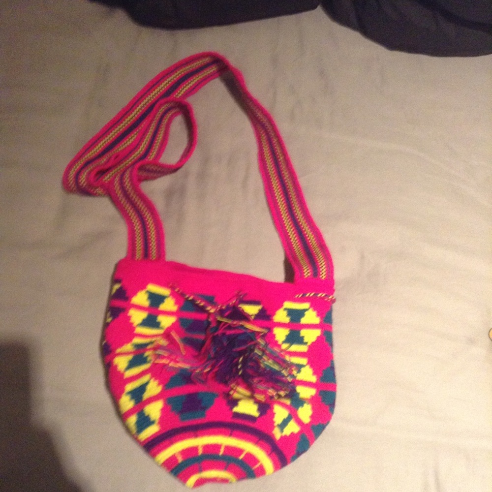 Hand woven colorful bucket bag